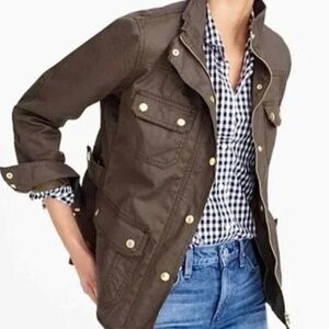 JCrew Washed & Aged Waxed Cotton Utility Jacket Dark Green, Size XS